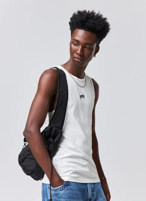 Regata Slim Ribana Off‑White Bordado