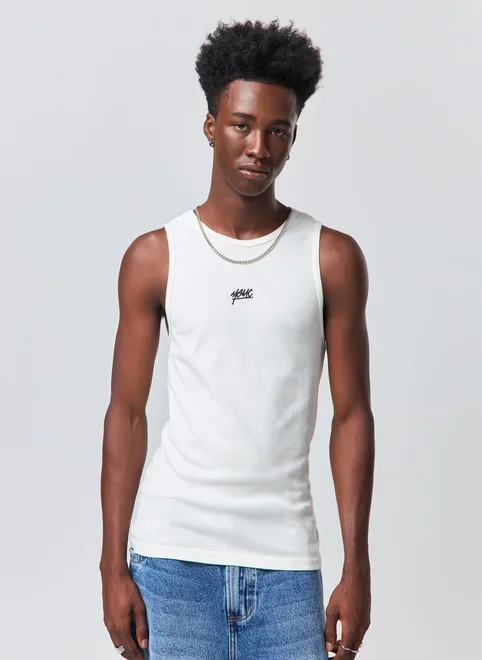 Regata Slim Ribana Off‑White Bordado