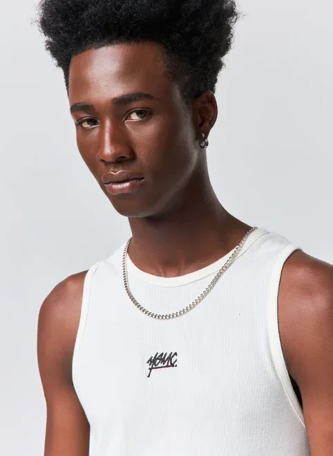 Regata Slim Ribana Off‑White Bordado