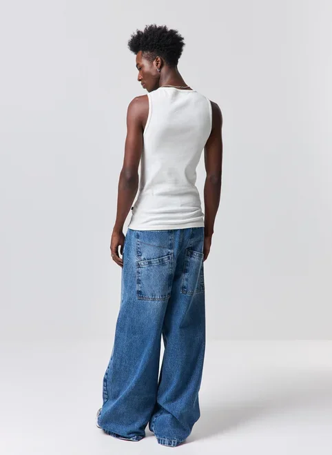 Regata Slim Ribana Off‑White Bordado