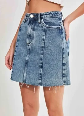 Saia Jeans com Barra Desfiada