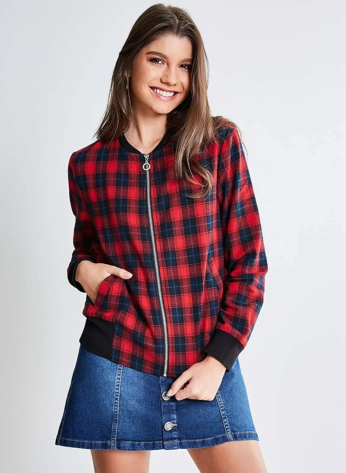 jaqueta bomber flanela xadrez xadrez