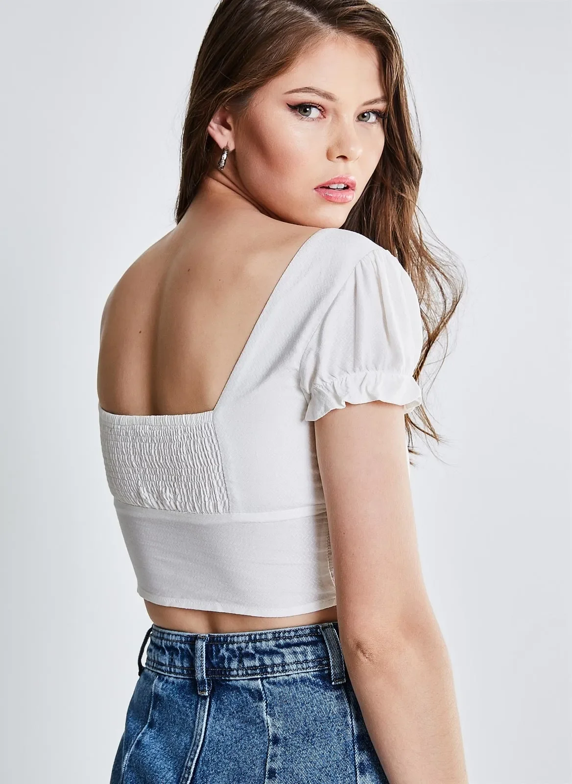 blusa cropped camponesa off-white