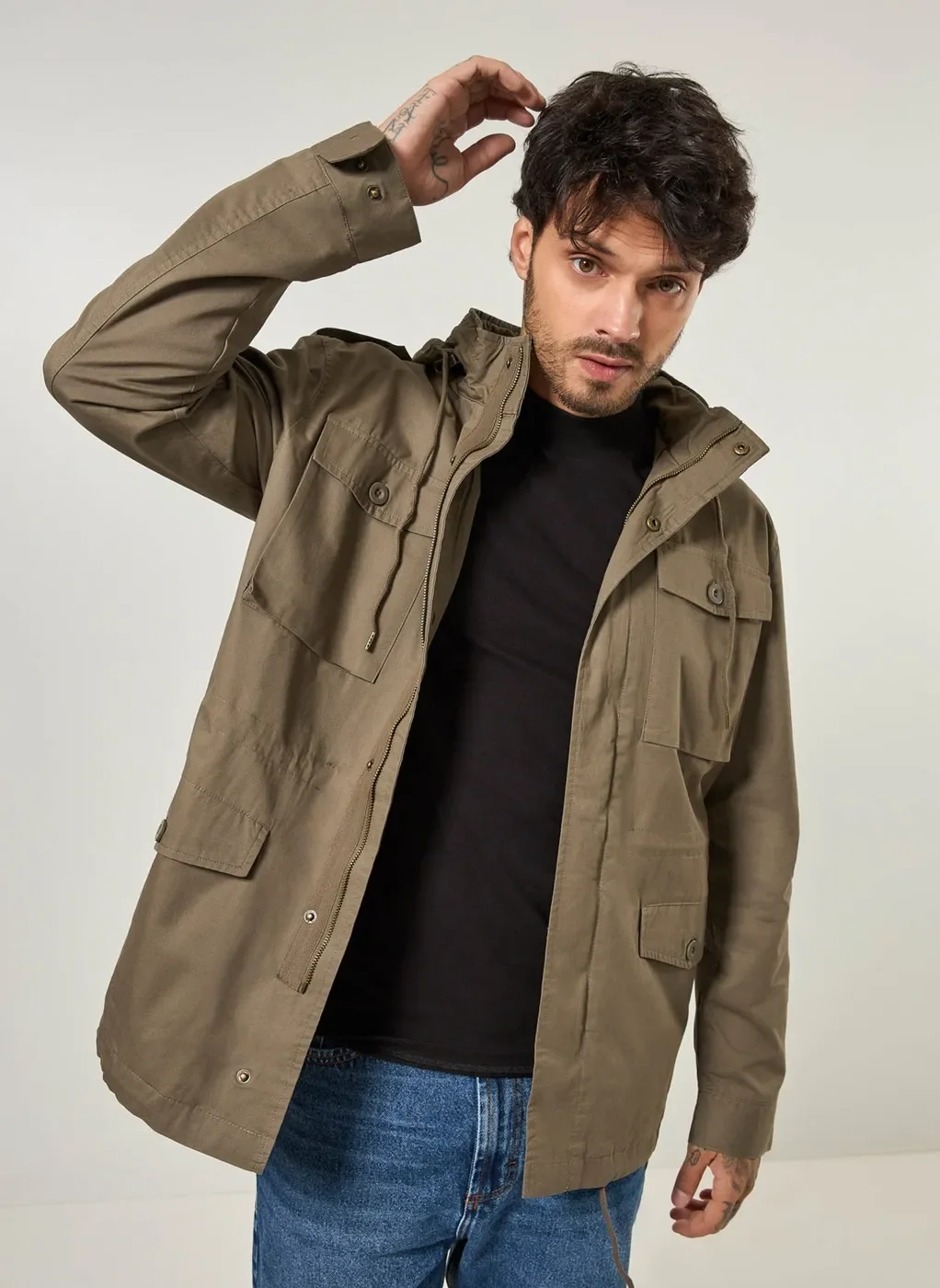 Jaqueta Parka Masculina Jaqueta Em Sarja Com Capuz Jaqueta Em