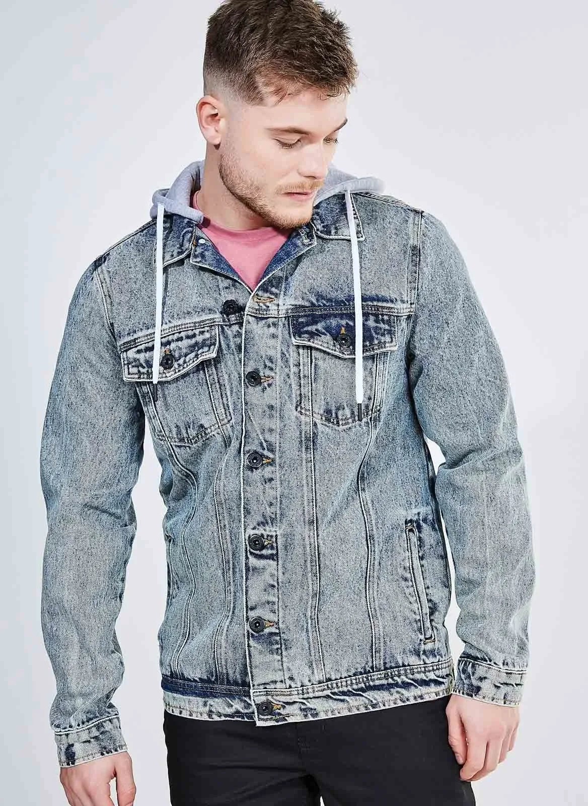 Manga Longa Jaqueta Jeans Com Manga De Moletom Masculina Riachuelo