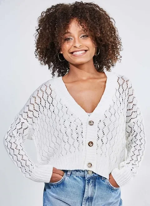 cardigan em crochet off-white - off-white