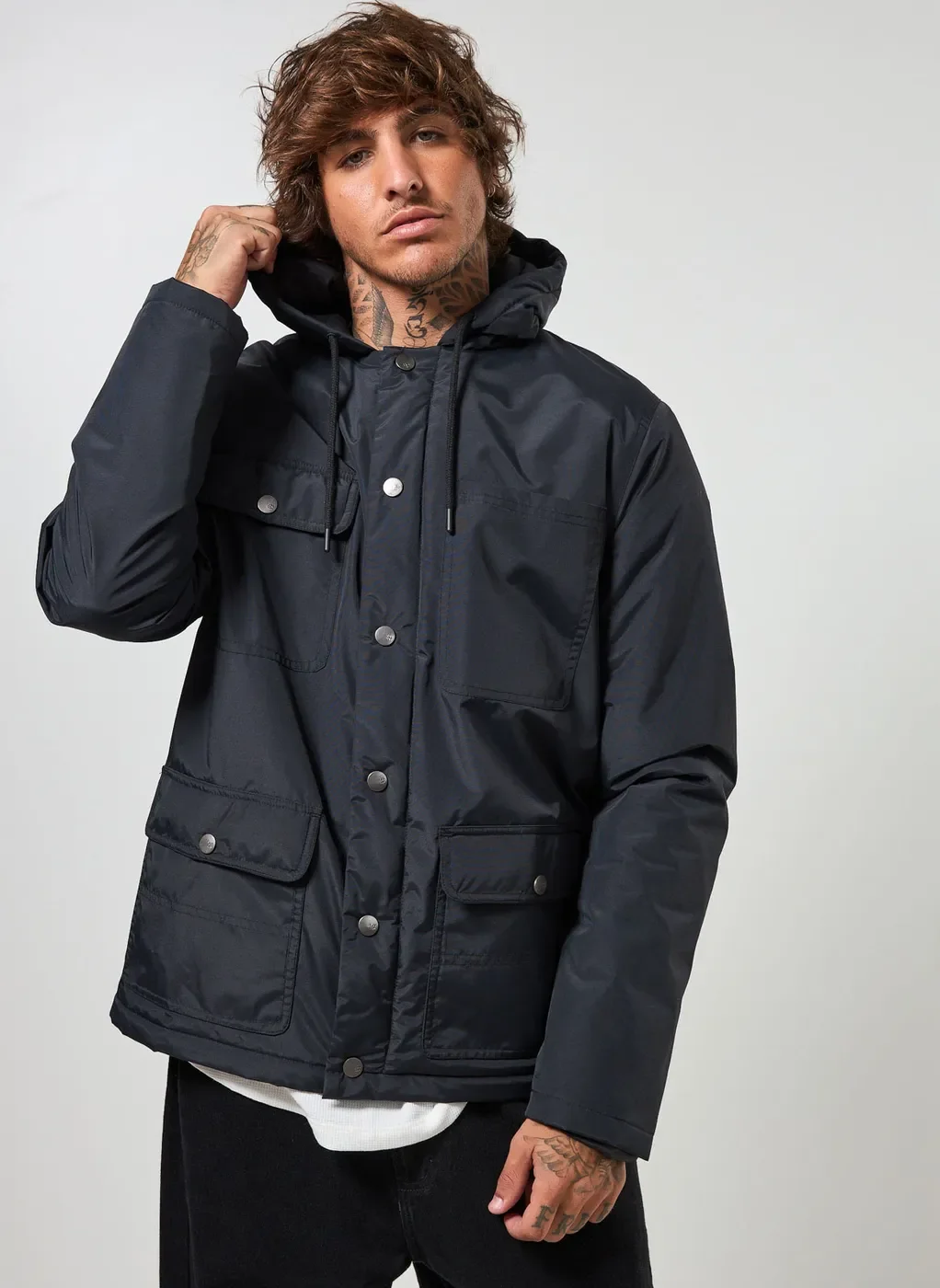 Capuz Masculino Jaqueta Parka Pelo Jaqueta Parka Com Capuz Preto