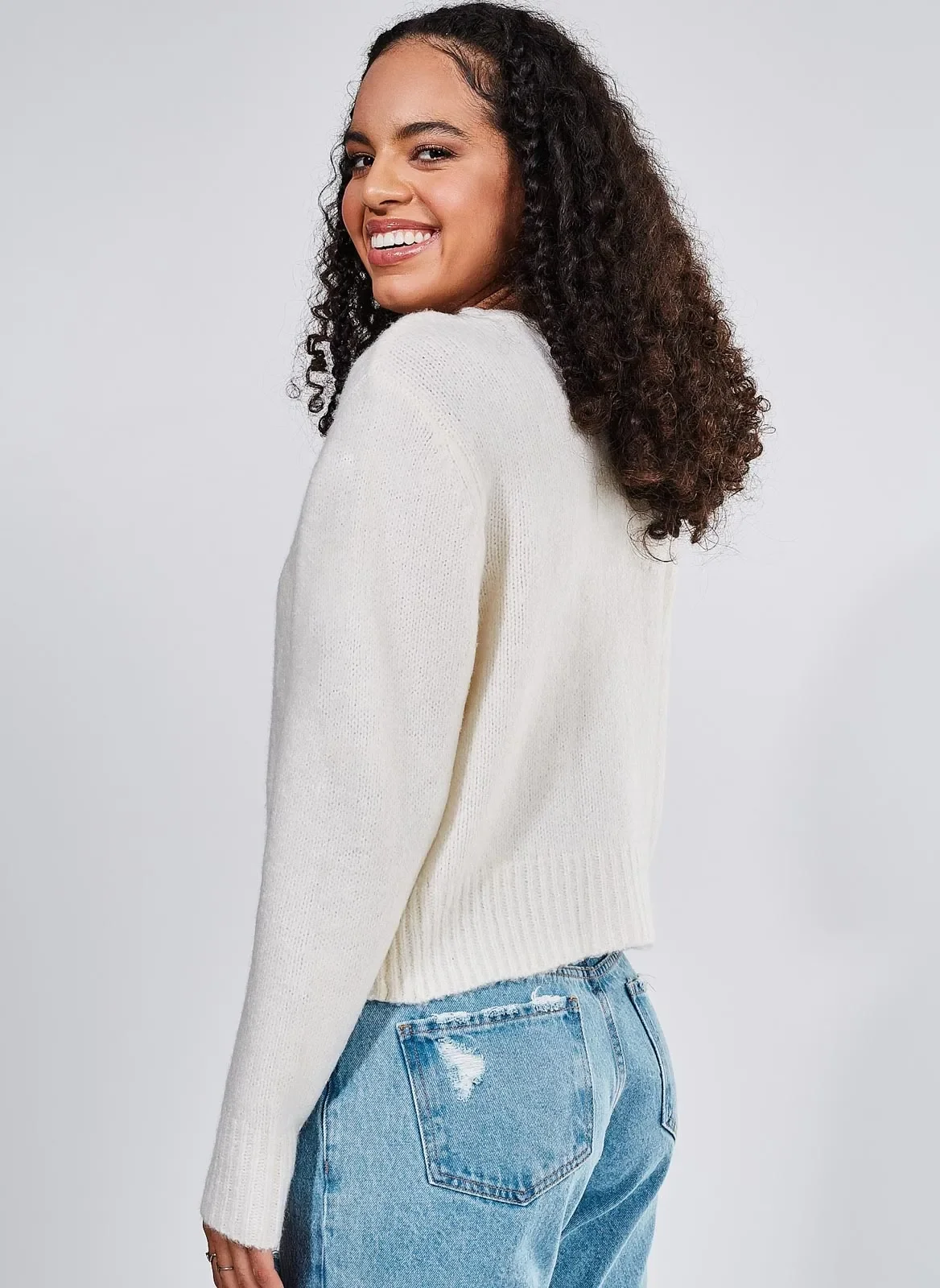 cardigan de tricô com bordado de florzinhas - off-white