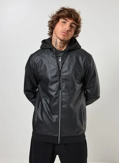 Moletom Casacos De Couro Masculino Jaqueta De Couro Com Capuz