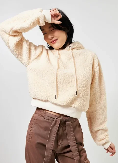 moletom cropped peludinho - off-white