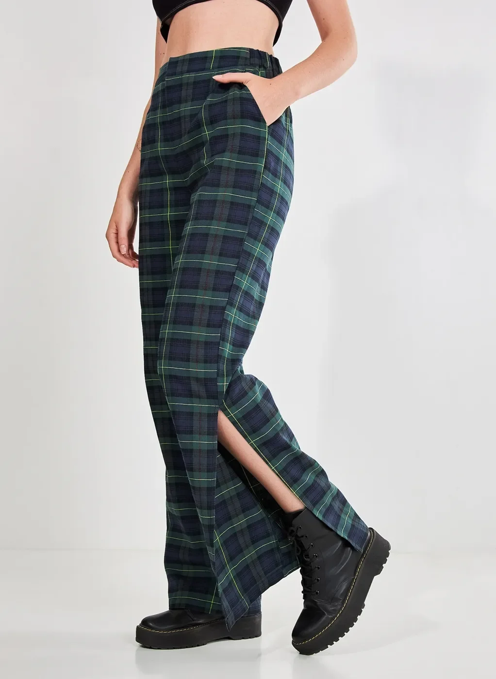 Looks CalÇa Xadrez Feminina Verde Calça Xadrez Com Fenda Xadrez