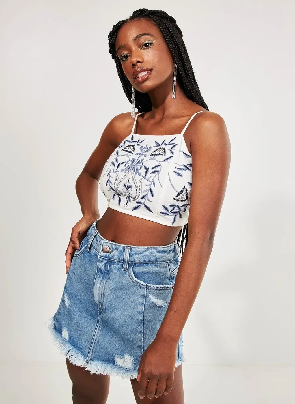 top cropped bordado - off-white