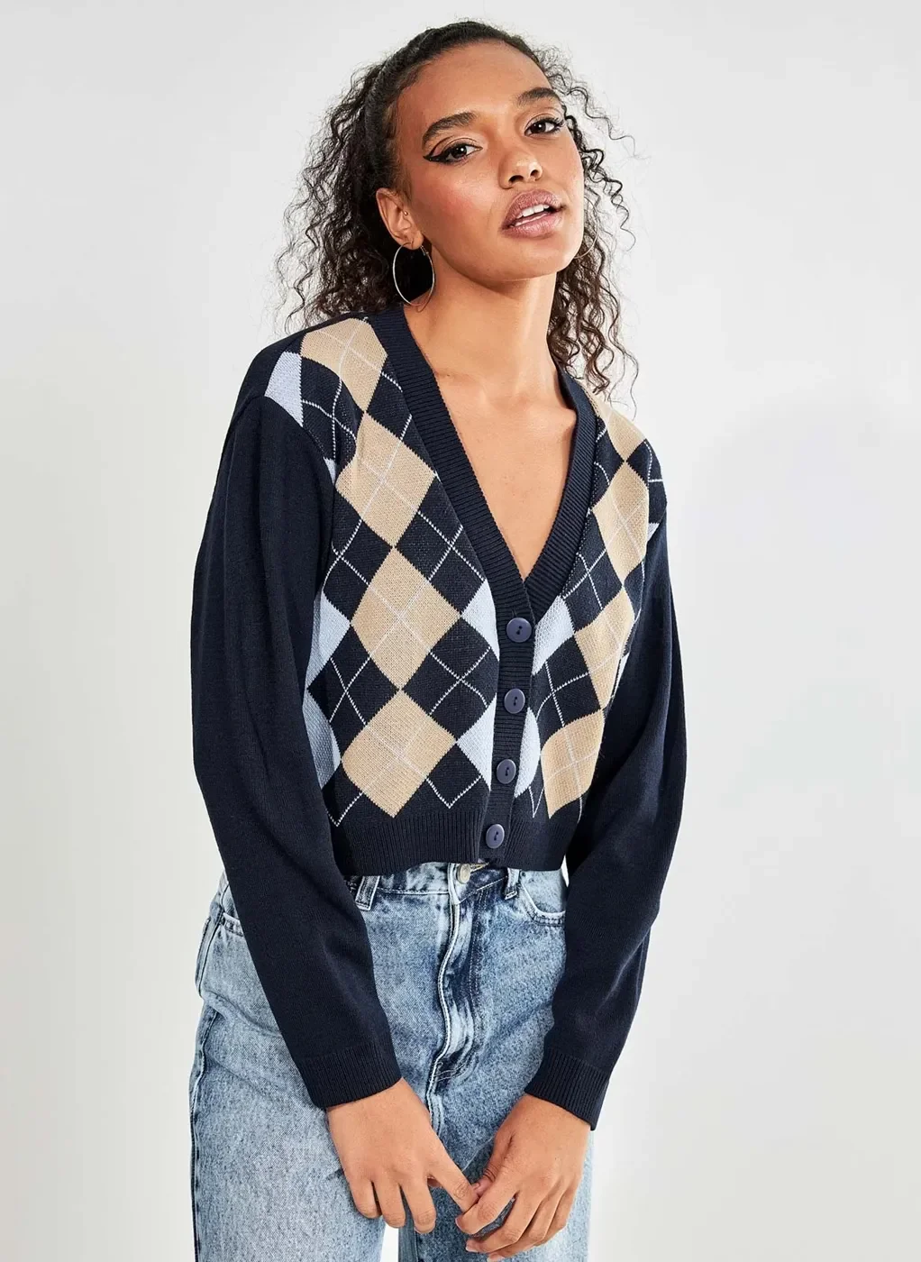 cardigan xadrez azul marinho - azul marinho