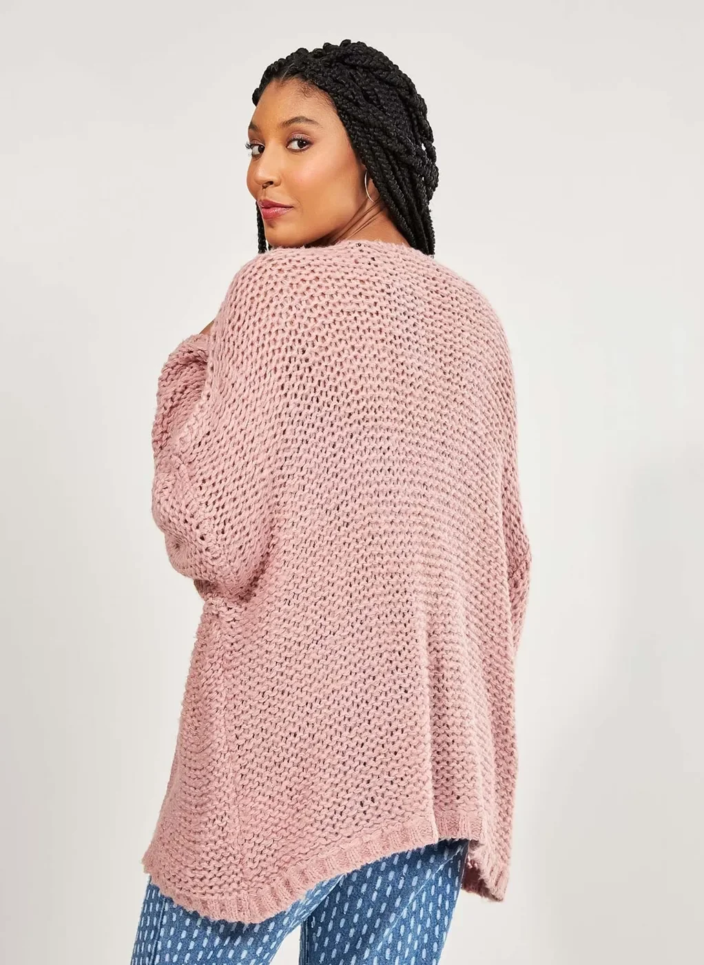 cardigan estilo kimono de retilínea rosé - rose - unico