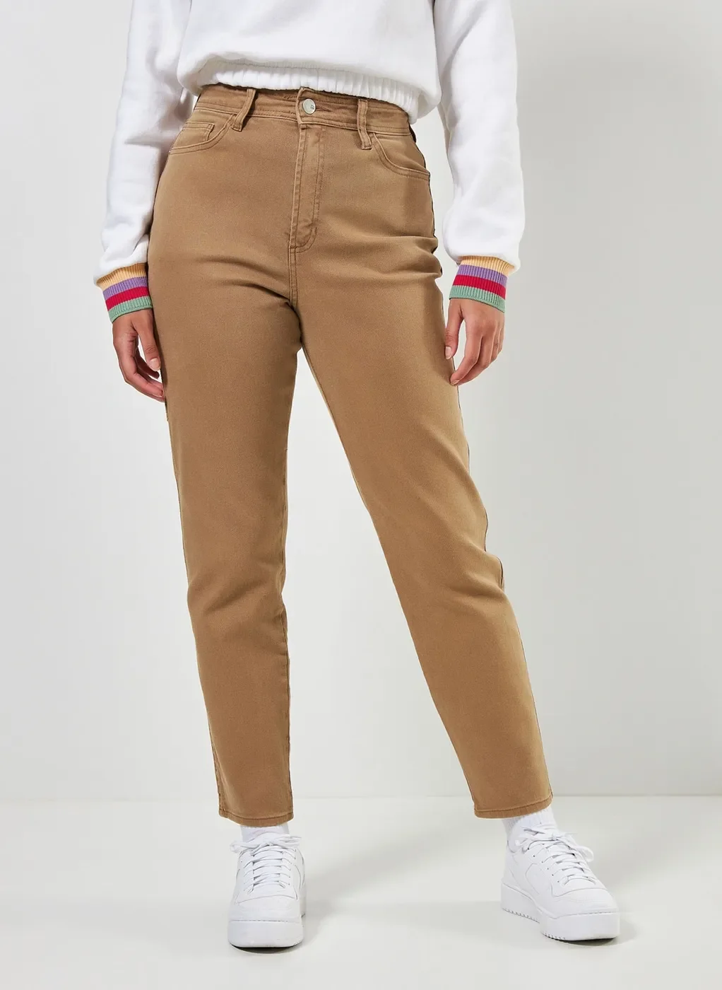 Calça Sarja CalÃ§a Feminina Cor Caqui Calça Mom Em Sarja Caqui Caqui