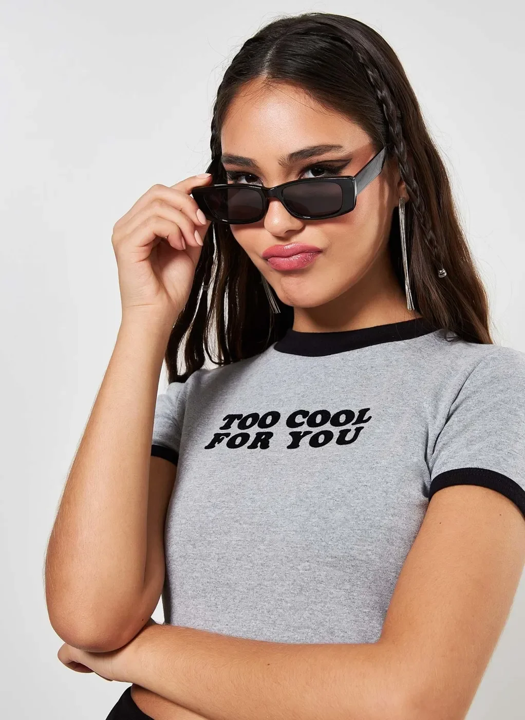 トップス kkkk blusa cropped too cool - cinza mescla