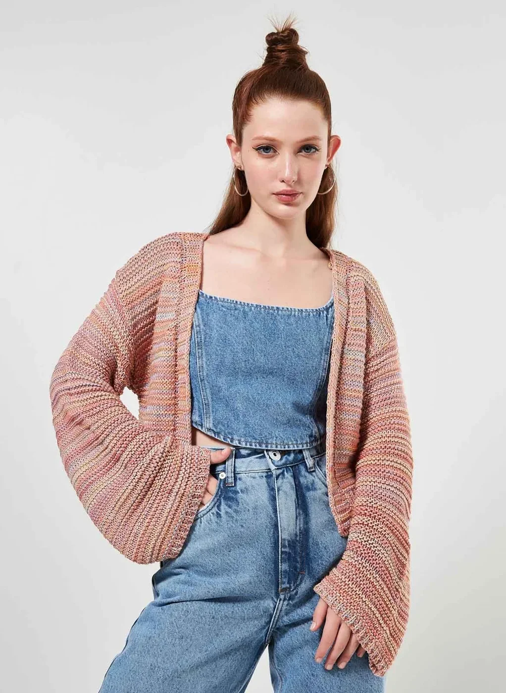 cardigan kimono em tricô colorido multicolor