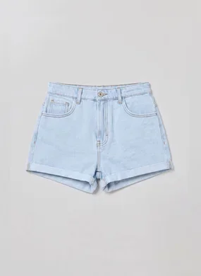 Short Mom Jeans Com Elástico