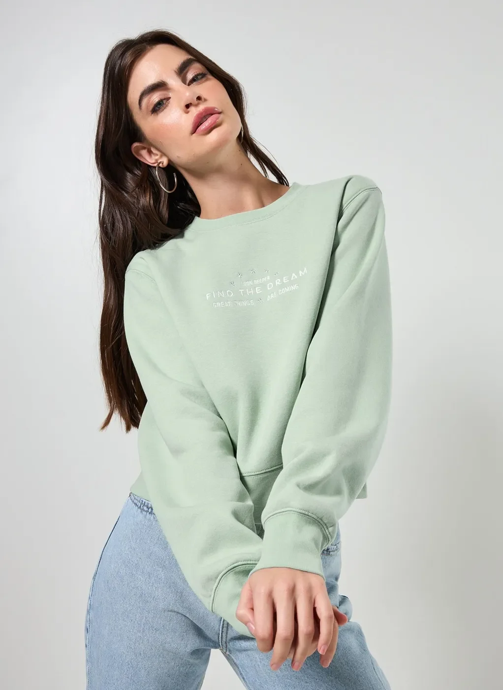 moletom verde seco com bordado - verde seco