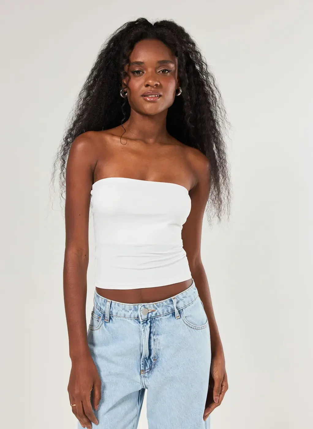 blusa tube top em poliamida - branco