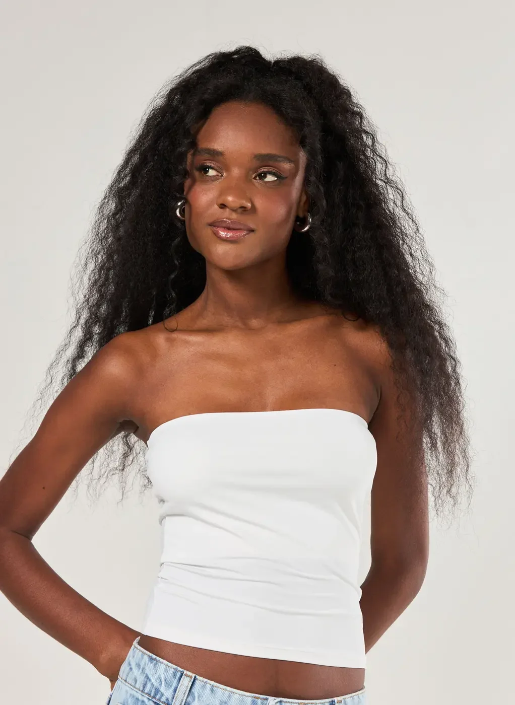 【yuuuuu！】Half Tone L/S TOP USED blusa tube top em poliamida - preto - pp