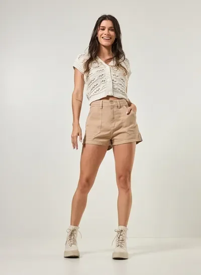 SHISHIKUI シシクイ Cami Short / CAMEL short em sarja caqui utilitário - caqui