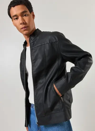 jaqueta biker poliuretano preto preto