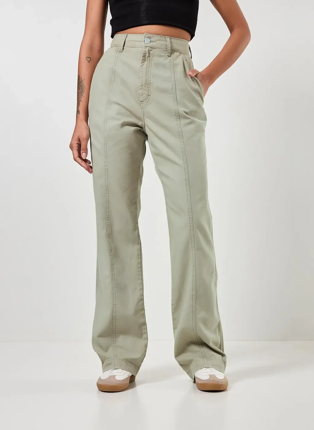 calça wide leg sarja verde seco verde seco