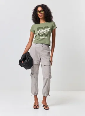 Calça Jogger Cargo Sarja Cinza