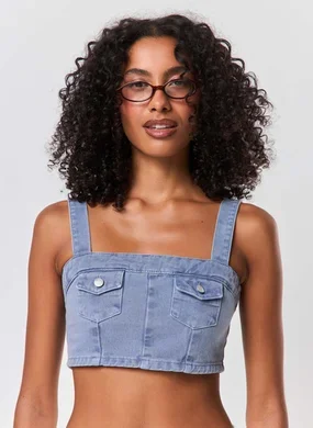 Cropped Cargo Em Sarja Azul