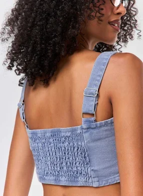 Cropped Cargo Em Sarja Azul