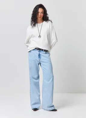 Calça Wide Leg Jeans De Cintura Baixa