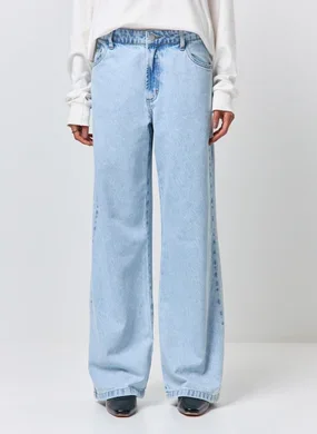 Calça Wide Leg Jeans De Cintura Baixa