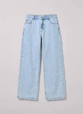 Calça Wide Leg Jeans De Cintura Baixa