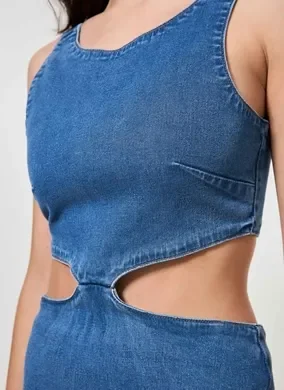 Vestido Midi Jeans Com Aberturas