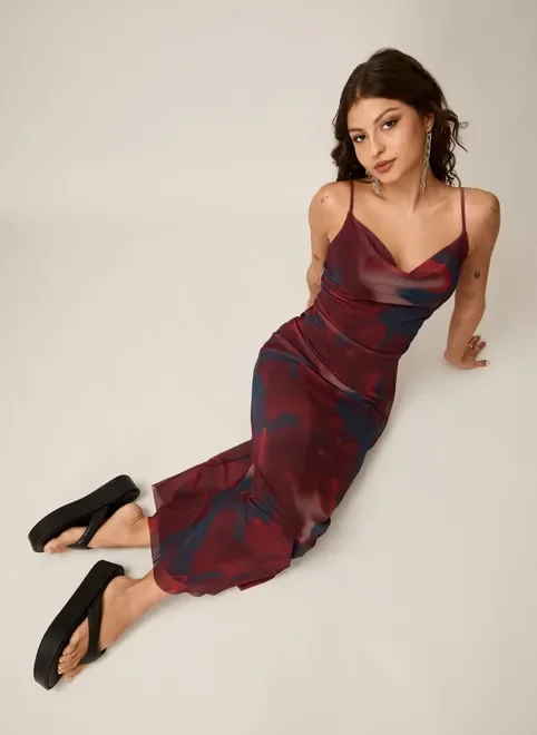 vestido midi tule estampa manchada - estampado - pp