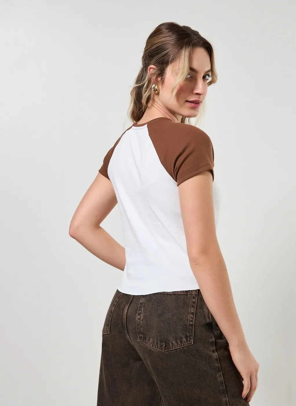 blusa raglan marrom western - marrom
