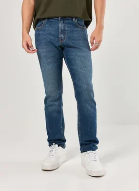 Calça Slim Em Jeans Escuro