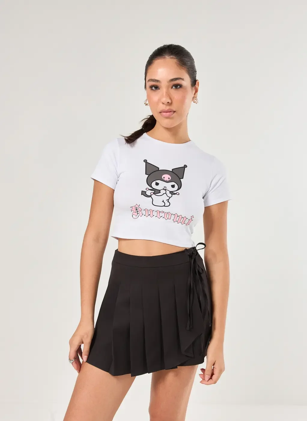 blusa mini tee branca kuromi - branco