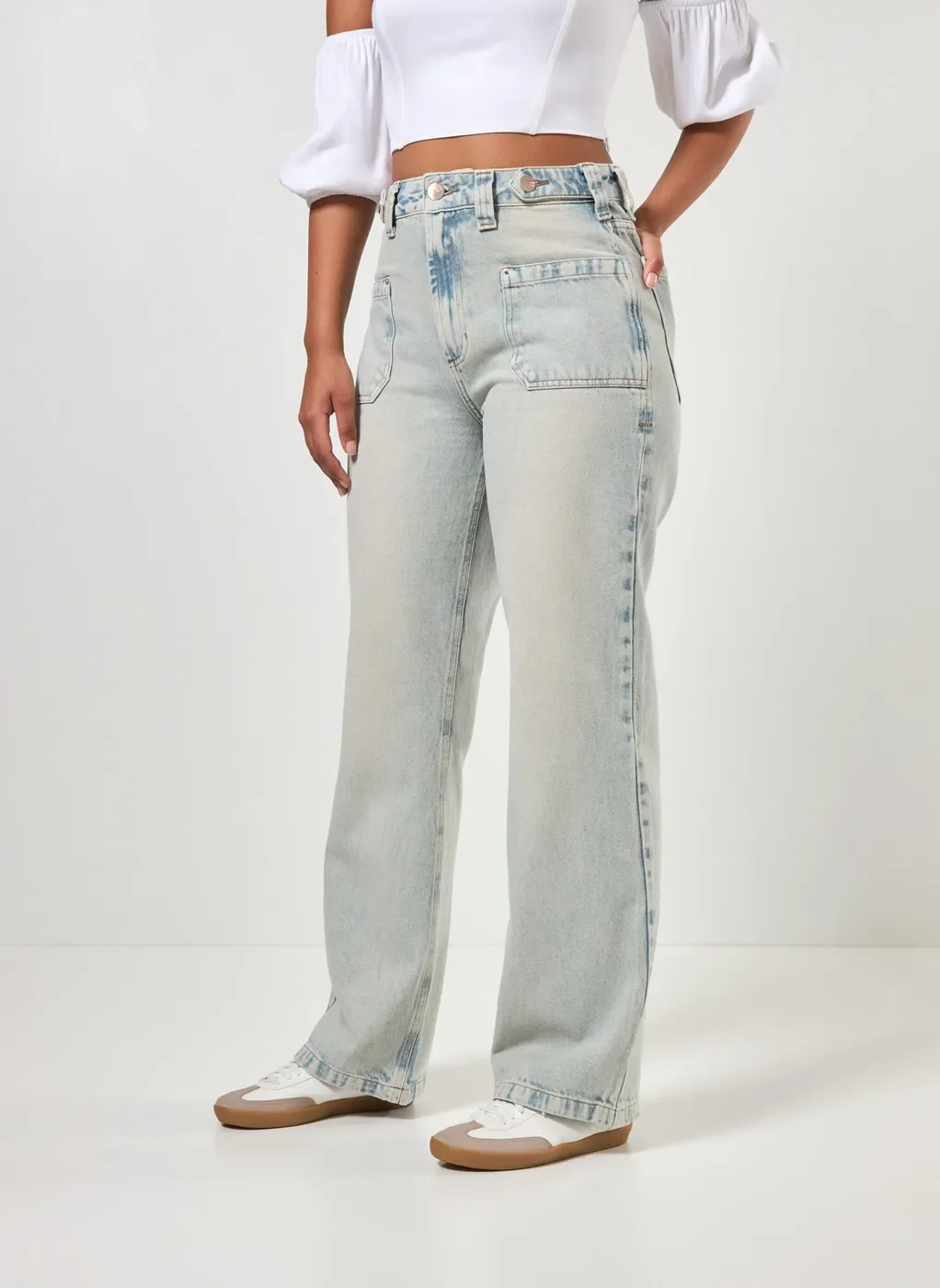 calça jeans wide leg bolsos frontais - jeans dirty