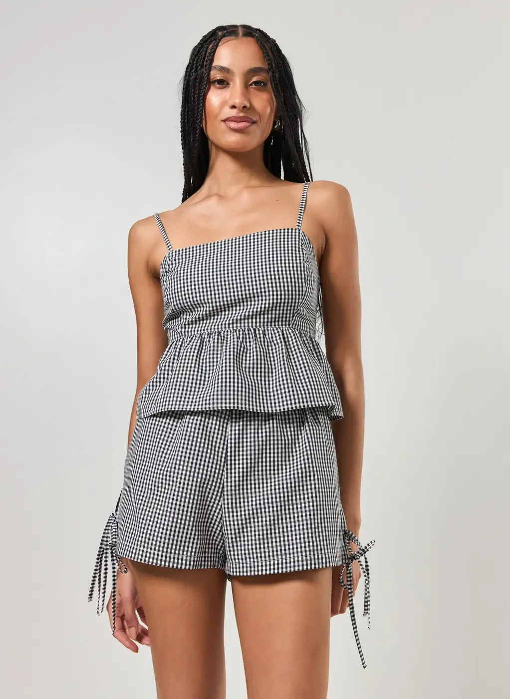 short tecido amarração quadriculado vichy - estampado