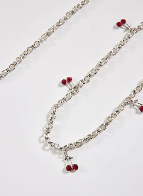 cinto belly chain cerejas - prata - unico