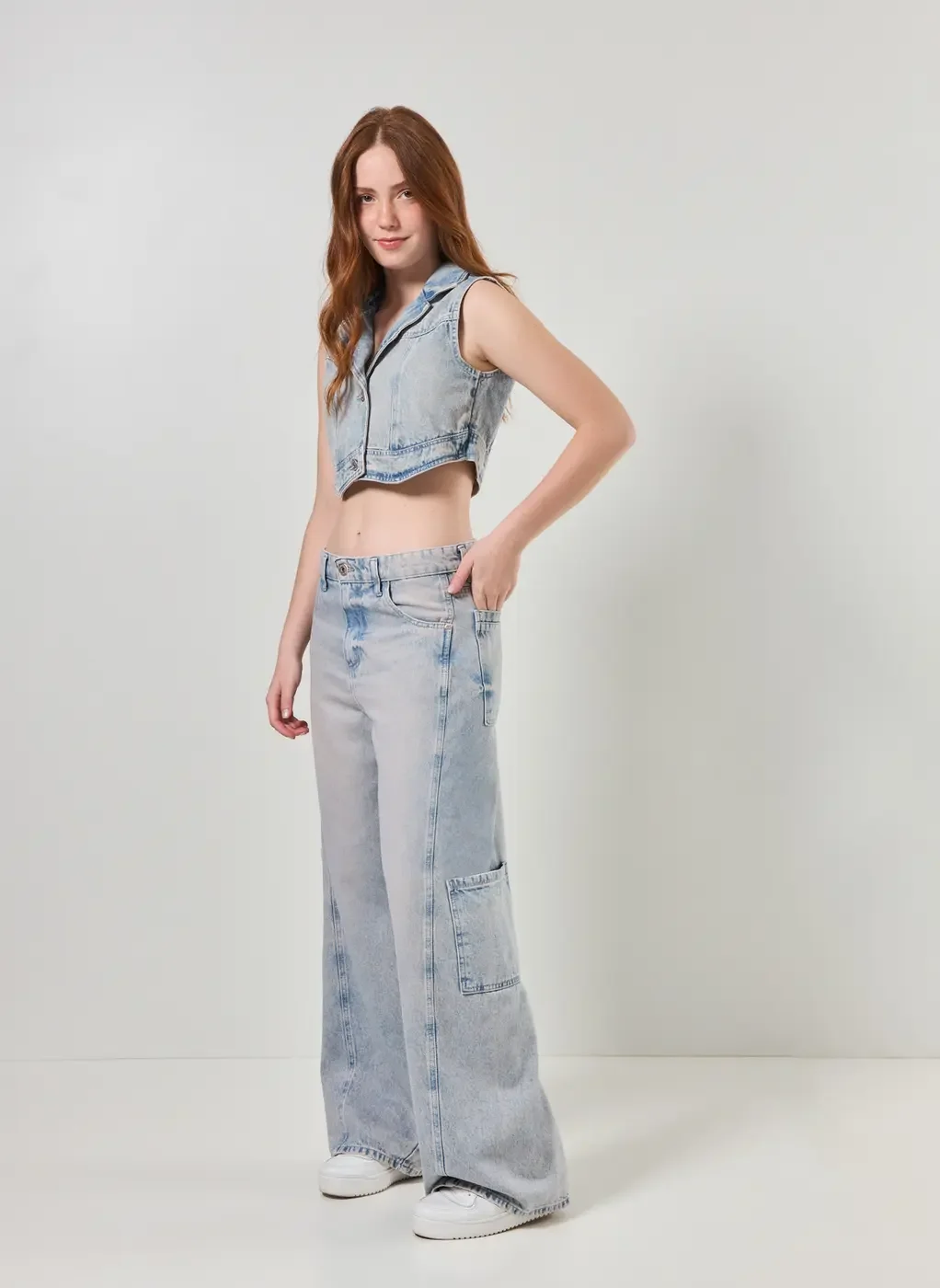 calça wide leg cintura baixa jeans dirty - jeans dirty