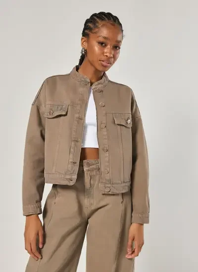 jaqueta cropped jeans marrom jeans marrom