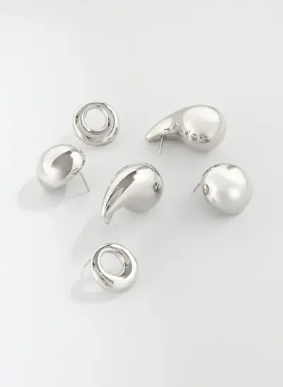 Youcom conjunto 3 brincos prateados gota