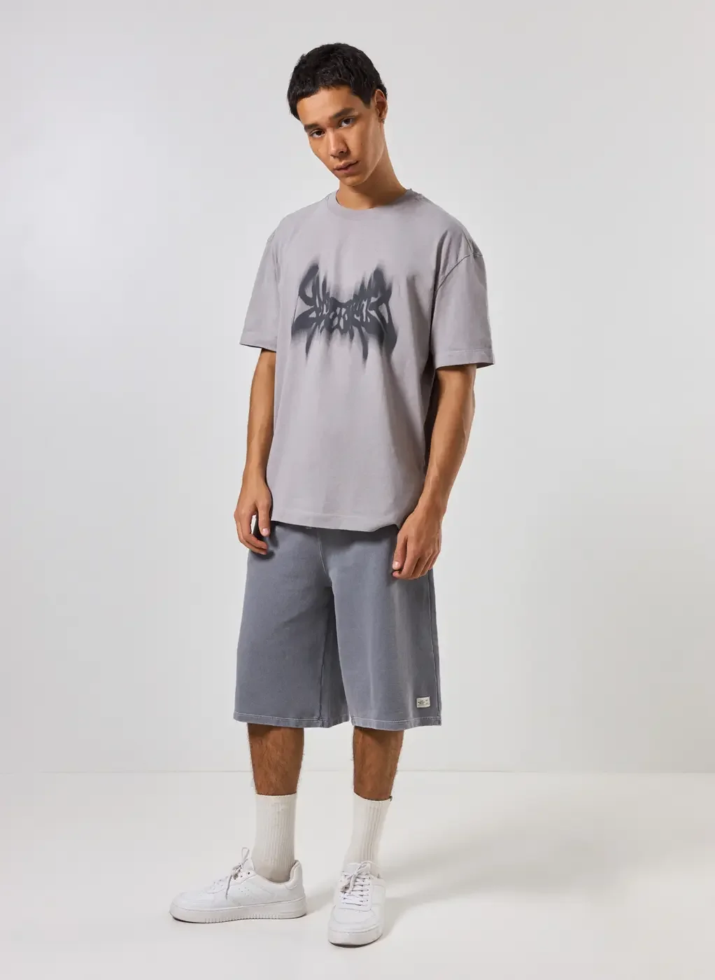 bermuda jorts moletom estonado chumbo