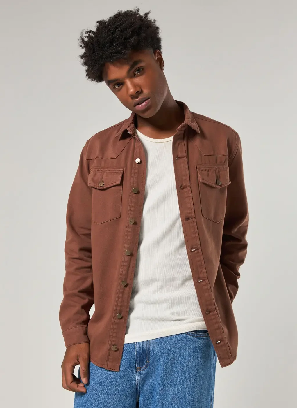 Jaquetas Camisa Jeans Marrom Masculina Jaqueta Estilo Camisa Sarja