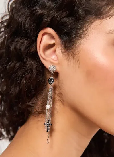 Youcom brinco prateado alongado cruz