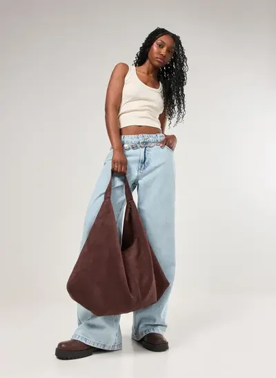 bolsa suede marrom - marrom - unico