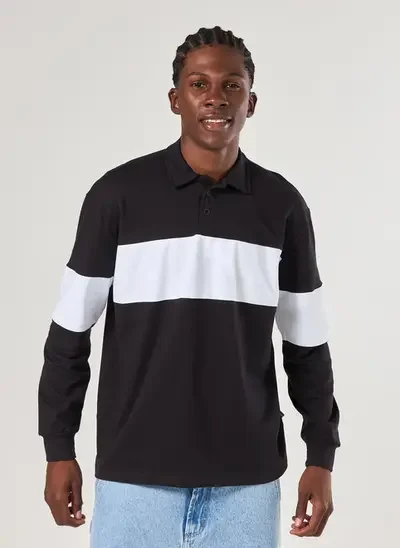 camiseta polo oversized manga longa listra